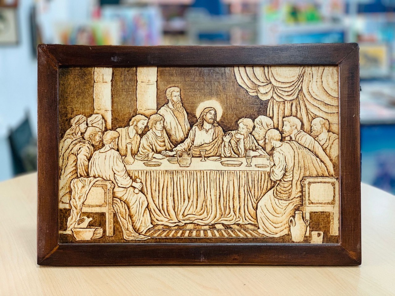 Handmade Wooden Last Supper Design Table Decor