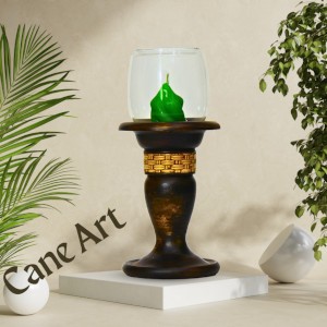 Unique Cane Art Wooden Candle Holder with Windproof Chimney