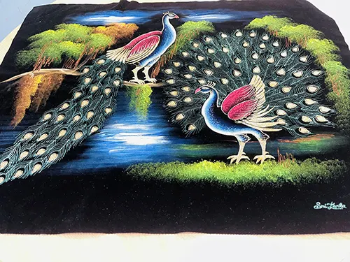 Peacock Velvet Fabric Art Design Wall Decor