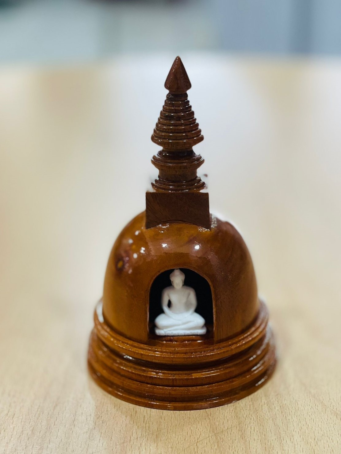 Wooden Buddhist Stupa Lord Buddha Statue Craft